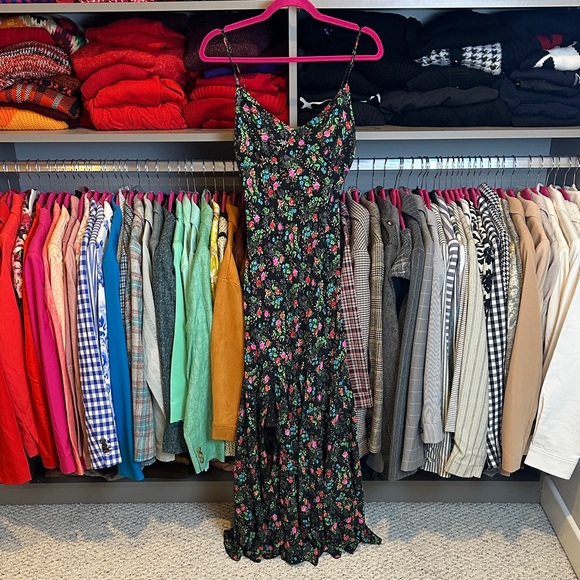 Betsy Johnson black/multicolored floral adjustable strap maxi dress size XS NWT - Picture 1 of 3